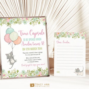 Kitten Time Capsule Template Cat and Balloons First Birthday Party Decor Girl 1st Birthday Game Editable Pet Themed Keepsake 8303