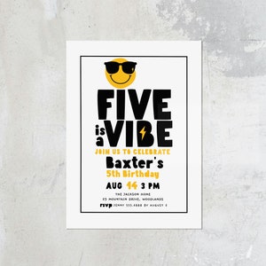 Five is a Vibe Invitation Template, Boy 5th Birthday Party Invite, Cool Smile Face Birthday Party Invitation Printable Editable B375
