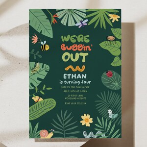 Bug Birthday Party Invitation, We're Bugging Out Summer Creepy Crawly Birthday Party Invite Template B975