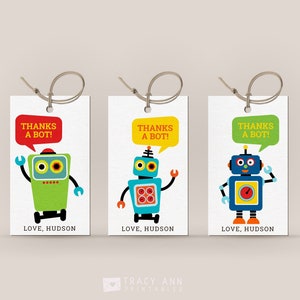 Robot Thank You Tag Template Editable Robot Birthday Party Tags Boy Birthday Favor Tag Printable Thanks a Bot Party Decorations 1120