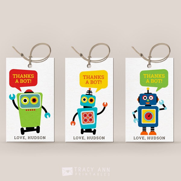 Robot Thank You Tag Template Editable Robot Birthday Party Tags Boy Birthday Favor Tag Printable Thanks a Bot Party Decorations 1120