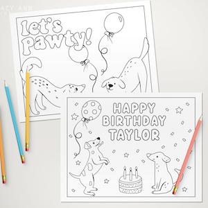Puppy Dog Coloring Pages Editable, Dog Birthday Activities, Colouring Page Template for Puppy Themed Birthday Party Games Color Sheets B200