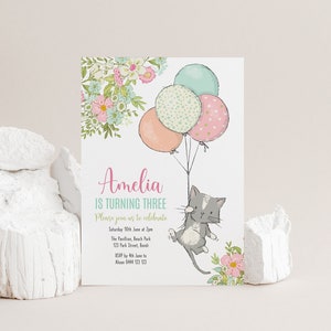 KITTEN  Birthday Party Invitation Template | Editable CAT Birthday Invite | Girl Birthday Printable Invitation Digital Instant Download 8303