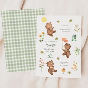 Invito per il primo compleanno di un orsetto, modello di invito per il primo compleanno di un orsetto, invito modificabile per la festa dell'orso, invito per il primo compleanno di un bambino B078