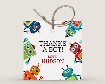 Robot Favor Tags Printable Boy Birthday Decorations Editable Thank You Tag Template Robots Party Decor Treat Bag Tag Thanks a Bot 1120