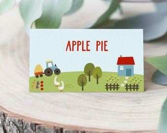 Farm Party Tent Cards for Farmyard Animals Birthday Printable Food Label Template Editable Place Card Foldable Farmer Decorations 8359