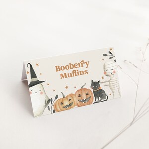 Spooky Party Food Label Template, Halloween Birthday Tent Cards Editable, Cute Ghost Party Place Cards, Spooky One Decor Printable B108
