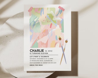 Paint Party Invitation Template, Editable Art Party Birthday Invitation, Printable Painting Birthday Invite, Museum Birthday Theme B164