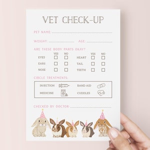 Bunny Vet Check Up Spiel, druckbare Bunny Geburtstagsparty Spielvorlage, Bunny Rabbit Vet Check-up Karte, Osterdekoration für Mädchen B139