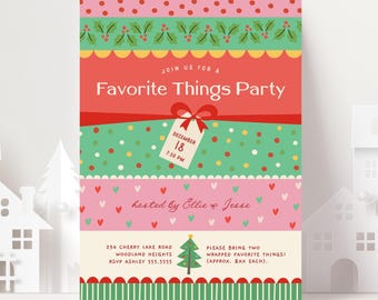 Favorite Things Party Invitation, Holiday Party Invite Template, Editable Christmas Gift Exchange Evite Template C160