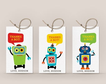 Robot Thank You Tag Template Editable Robot Birthday Party Tags Boy Birthday Favor Tag Printable Thanks a Bot Party Decorations 1120