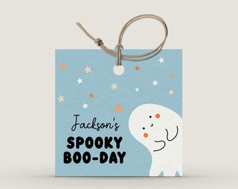Ghost Birthday Favor Tag Template, Boy Halloween Birthday Party Tags, Editable Printable Spooky Decor October, Halloween Treat Bag Tags B098