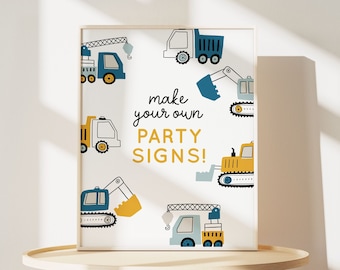 Modèle de signe de fête de construction modifiable signes de fête imprimables pour garçon 2e anniversaire décor de fête affiche décorations de camion minimalistes 8311