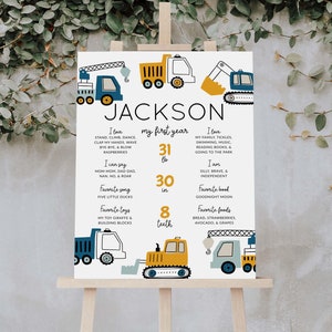 Poster 1er anniversaire pour garçon, camion 1er anniversaire stats board modèle, imprimable garçon premier anniversaire souvenir modifiable 8311