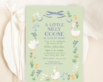 Silly Goose Baby Shower Invitation, Storybook Baby Shower Invite Template,  Baby Sprinke B843