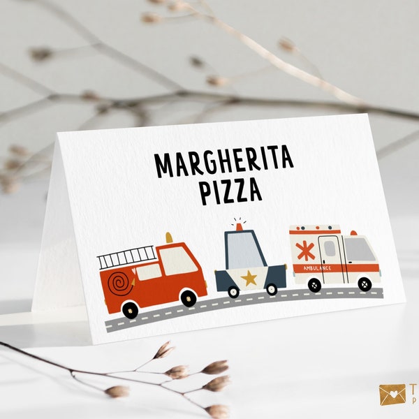 Fire Engine Birthday Buffet Cards | Emergency Vehicles Editable Food Labels | Printable Place Card Template | Boy Birthday Decorations 8108