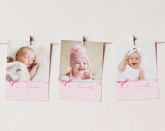 Bow Milestone Photo Banner, Pink Ribbon 1st Birthday Banner, Monthly Milestone Photos, Gingham Girl 1st Birthday Decorations B321