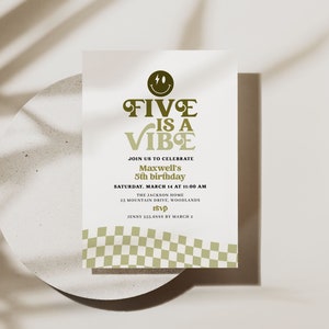 Five is a Vibe Invitation, Editable Retro 5th Birthday Party Invite B038