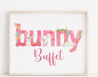 Bunny Buffet Sign | Rabbit Party Sign | Party Food Sign | Bunny Birthday Party Decor | Easter Birthday | Printable Birthday Sign 1516