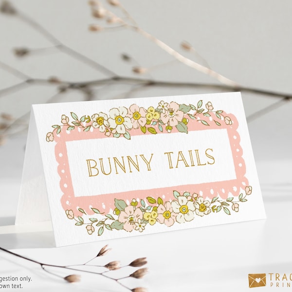 Bunny Birthday Food Labels, Pastel Easter Buffet Card Template, Editable Girl 1st Birthday Party Food Labels, Printable Place Cards 4185