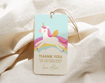 Unicorn Party Favor Tags, Editable Magical Thank You Tag Template, Rainbow Unicorn Girl Birthday Decorations, Printable Unicorn Favors B177