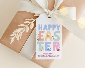Easter Tag Template, Printable Happy Easter Tags, Easter Party Favor Tag Template, Spring Flowers Treat Tag Editable B703 B332