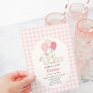 Pink Bunny Birthday Invitation, Printable Bunny Rabbit Party Invite, Girl 3rd Birthday Party Invitation Template, Easter Birthday B326