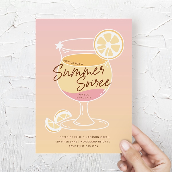 Summer Party Invitation, Summer Soiree Invitation Template, Printable Drinks Party Invite, House Party Evite, Cocktail Party B366