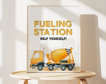 Panneau de station-service, panneau de boissons imprimable pour fête de la construction, téléchargement immédiat de panneaux d'anniversaire pour garçon, décorations d'anniversaire de camion B106