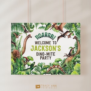 Dinosaur Birthday Welcome Sign Template, Printable Dinosaur Party Sign, Boy Birthday Decorations, Prehistoric Party Decor 1703