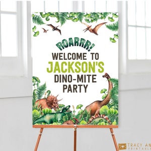 Dinosaur Birthday Party Sign Template Editable Welcome Poster Dino-Mite Boy Birthday Decorations Jurassic Printable Signs Prehistoric 1703