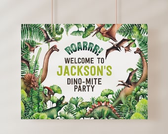 Dinosaur Birthday Welcome Sign Template, Printable Dinosaur Party Sign, Boy Birthday Decorations, Prehistoric Party Decor 1703