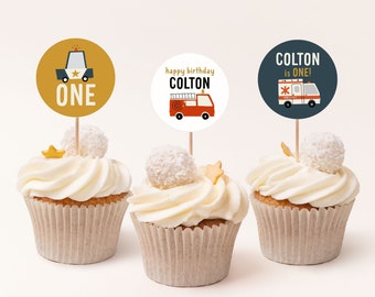 Fire Truck Cupcake Toppers | Emergency Vehicles Cupcake Topper Template | Boy Birthday Decorations | Editable Printable Party Decor 8108