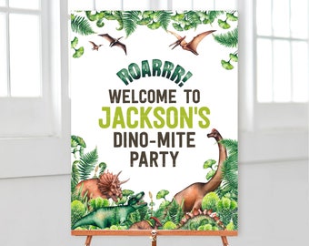 Dinosaurus verjaardagsfeestje teken sjabloon bewerkbare welkomstposter dinosaurus jongen verjaardagsversieringen Jurassic afdrukbare borden prehistorische 1703