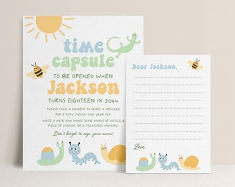 Bug 1st Birthday Time Capsule Template, Printable Boy First Birthday Garden Party Game, One in the Sun Birthday Decor, Editable Sign B384