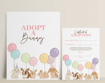 Jeu d'Adoption d'un lapin d'anniversaire | Certificat d'adoption de lapin | Décoration de fête d'anniversaire ballon | Jeu de fête pour les 3e, 4e, 5e, 6e anniversaire 8137
