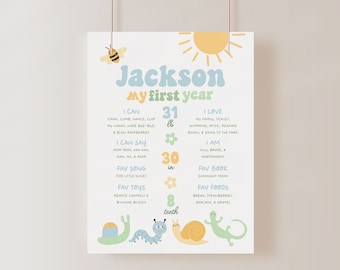 One in the Sun Milestone Poster Template, Boy 1st Birthday Summer Garden Party Decor, Printable Cute Bug About Me Board, First Birthday B384