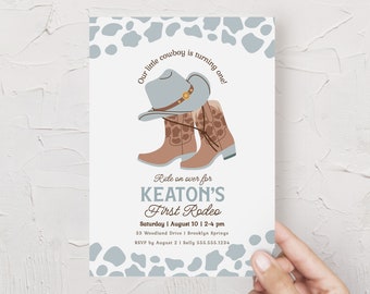 Cowboy 1st Birthday Invitation, My First Rodeo Party Invite Template, Wild West Boy Birthday Evite, Southwestern Ranch Birthday B385