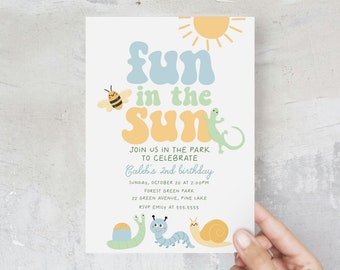 Fun in the Sun Boy Birthday Invitation, Cute Bug Party Invitation, Printable Park Party Invite Template, Summer Garden 2nd Birthday B384