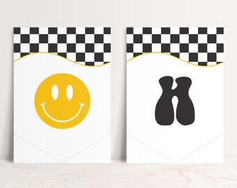 Retro Smiley Face Happy Birthday Banner Template Printable Boys 1st Birthday Decorations Editable One Happy Dude Party Bunting Smile B027