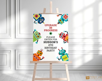 Robot Birthday Welcome Sign Editable Robot Party Welcome Poster Printable Digital Sign Boys Robot Birthday Decor Instant Download 1120