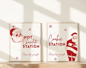 Retro Editable Custom Party Signs, Santa Claus Christmas Party Signs, Food and Drink Signs, Cookie Station sign, Hot Chocolate Sign  B283