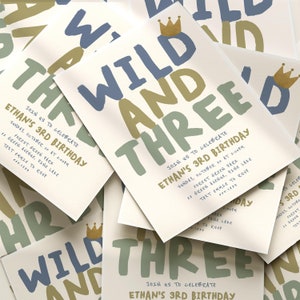 Wild and Three Invitation, Boy 3rd Birthday Party Invitation Template ...