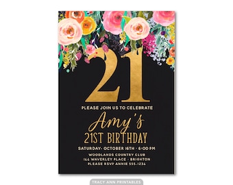 elegant birthday invitation floral birthday invite 21st etsy