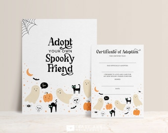 Adopt a Spooky Friend Sign and Certificate, Printable Halloween Party Game, Adoption Certificate and Adopt your Own Ghost Sign 8x10 B141