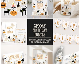Spooky Birthday Party Decorations: Editable Ghost Theme (Printable) B423