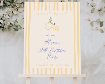 Adult Birthday Welcome Sign, Hand Drawn Citrus Summer Party Welcome Sign Poster B767