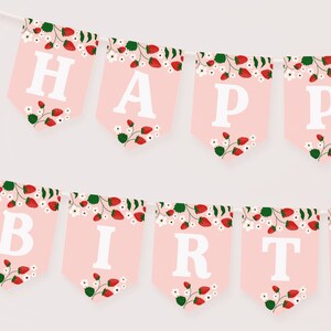 Strawberry Birthday Banner Template, Berry First Birthday Bunting, Girl 1st Birthday Party Decor, Happy Birthday Banner Printable B379