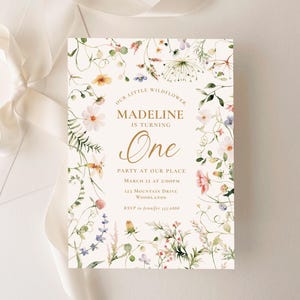 Wildblumen Geburtstagseinladung Vorlage, druckbare Blumen Mädchen Geburtstag einladen, Frühlings-Geburtstags-Party Einladung, elegante einladen B306