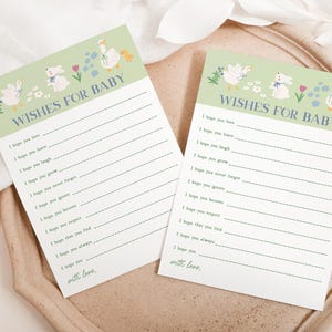 Frühlings-Babyparty-Wünsche, Wünsche für Baby Karte druckbare, Häschen-Baby-Dusche-Spiel, Gans-Baby-Dusche-Aktivität, Ostern-Dusche-Dekor B840